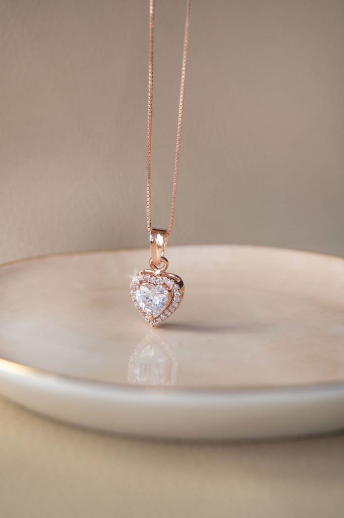 Heart Solitaire Rose Gold Plated Sterling Silver Pendant With Chain : MZRPC453D1077