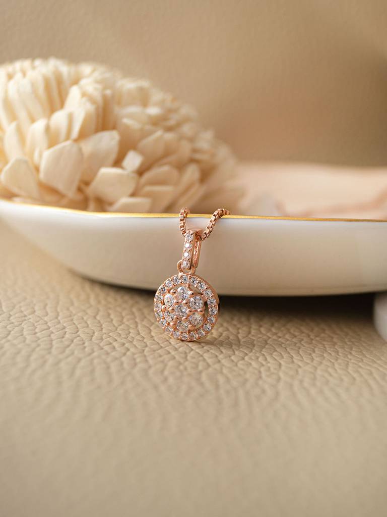 Radiant Cluster Rose Gold Plated Sterling Silver Pendant With Chain