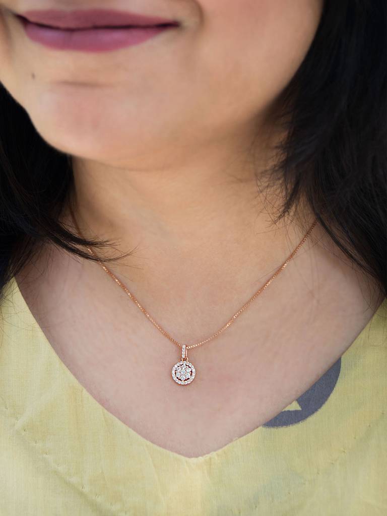 Radiant Cluster Rose Gold Plated Sterling Silver Pendant With Chain