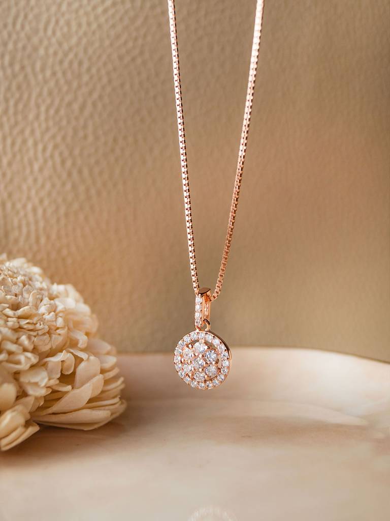 Radiant Cluster Rose Gold Plated Sterling Silver Pendant With Chain