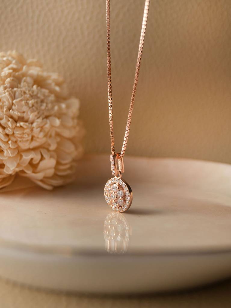Radiant Cluster Rose Gold Plated Sterling Silver Pendant With Chain