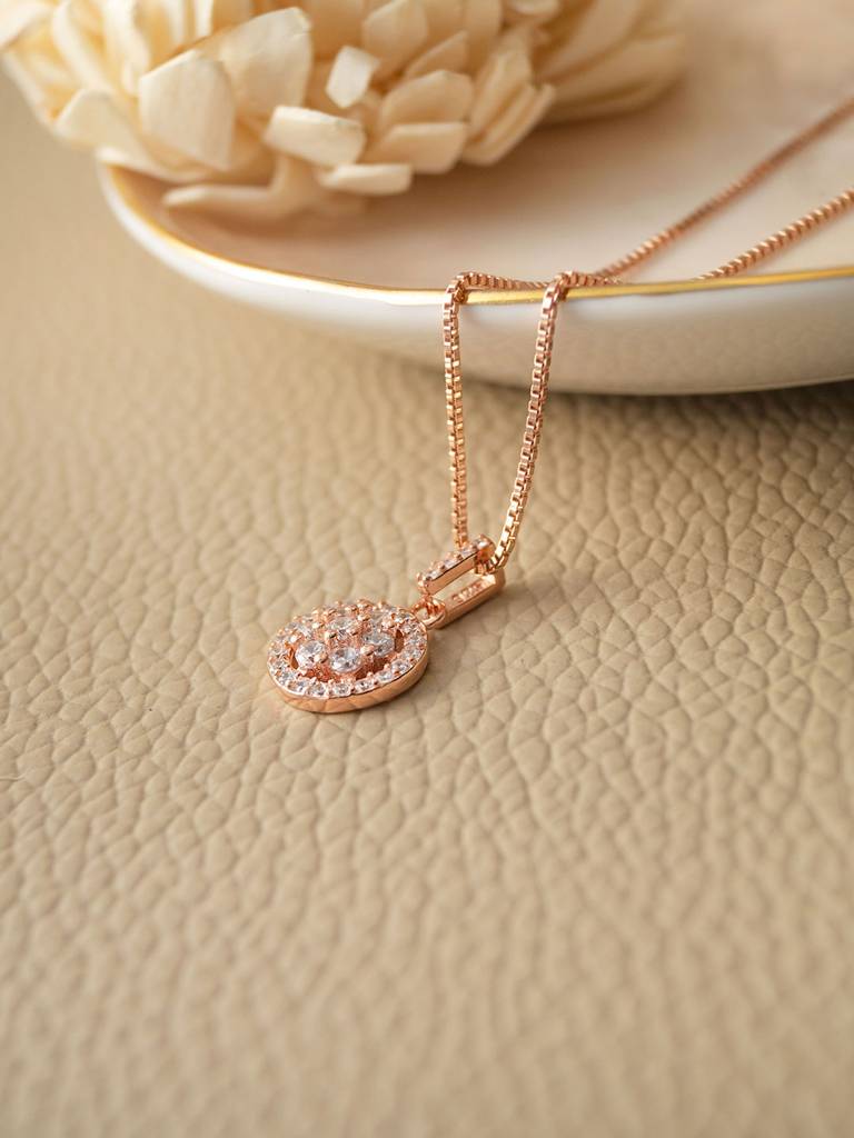 Radiant Cluster Rose Gold Plated Sterling Silver Pendant With Chain