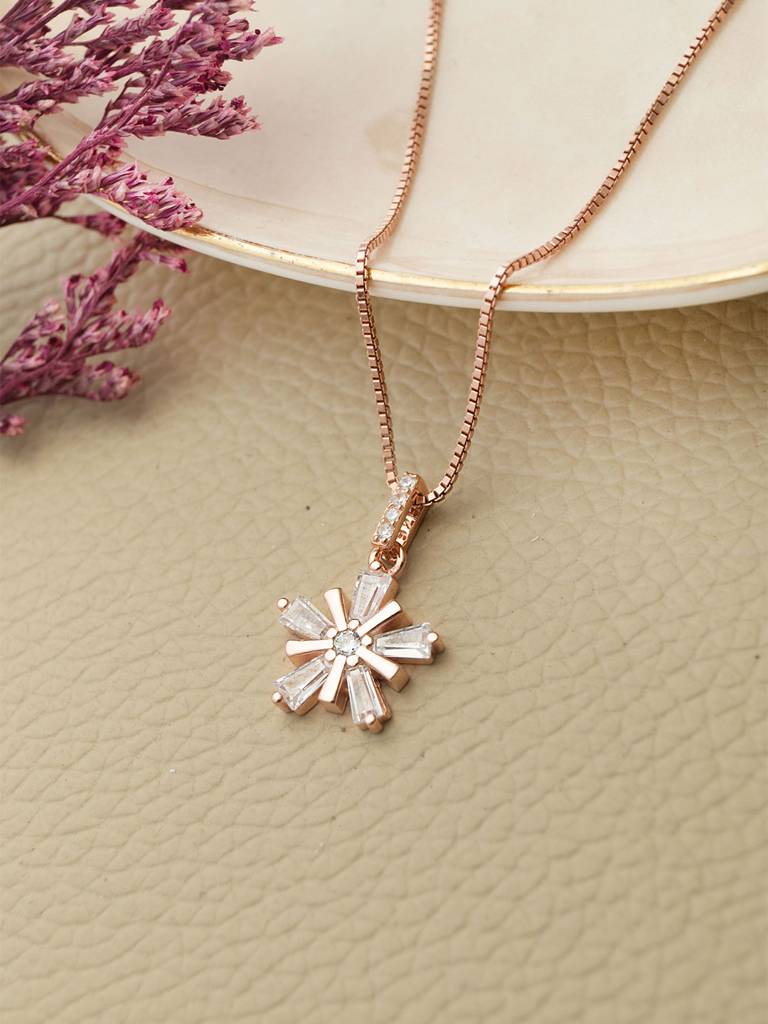 Mannash Star Burst Flower Rose Gold Plated Sterling Silver Pendant : MZRPC799D1861