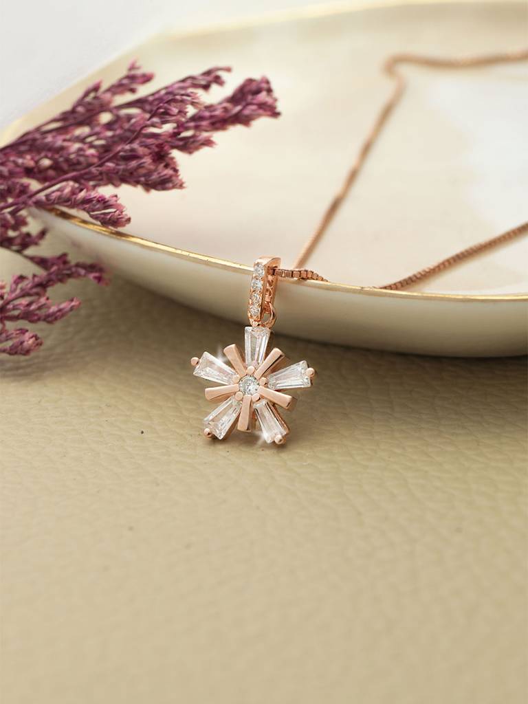 Mannash Star Burst Flower Rose Gold Plated Sterling Silver Pendant : MZRPC799D1861