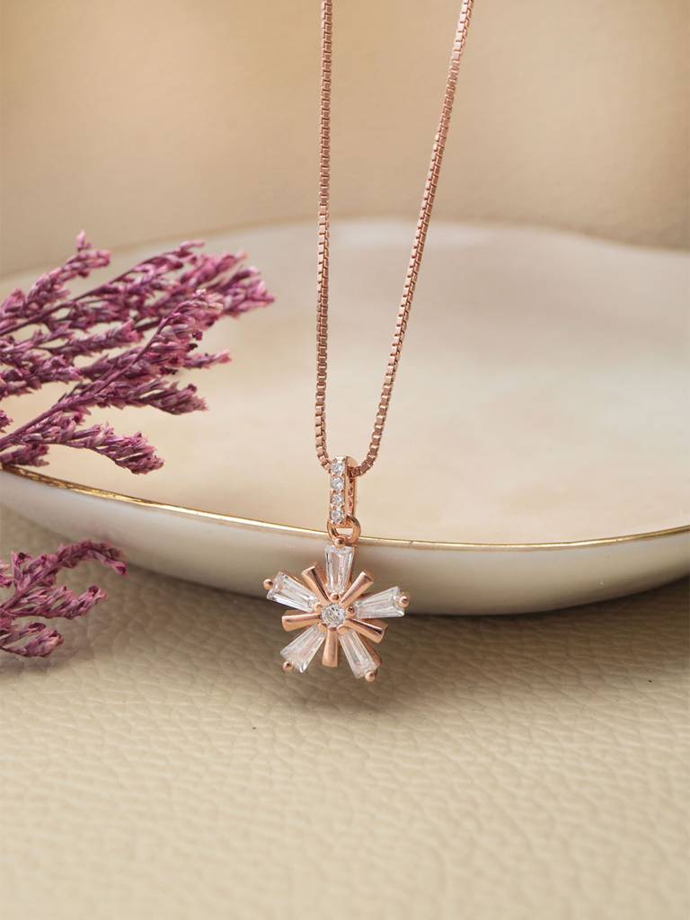 Mannash Star Burst Flower Rose Gold Plated Sterling Silver Pendant : MZRPC799D1861