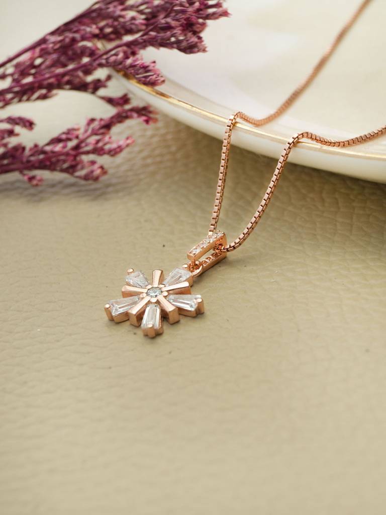 Mannash Star Burst Flower Rose Gold Plated Sterling Silver Pendant : MZRPC799D1861