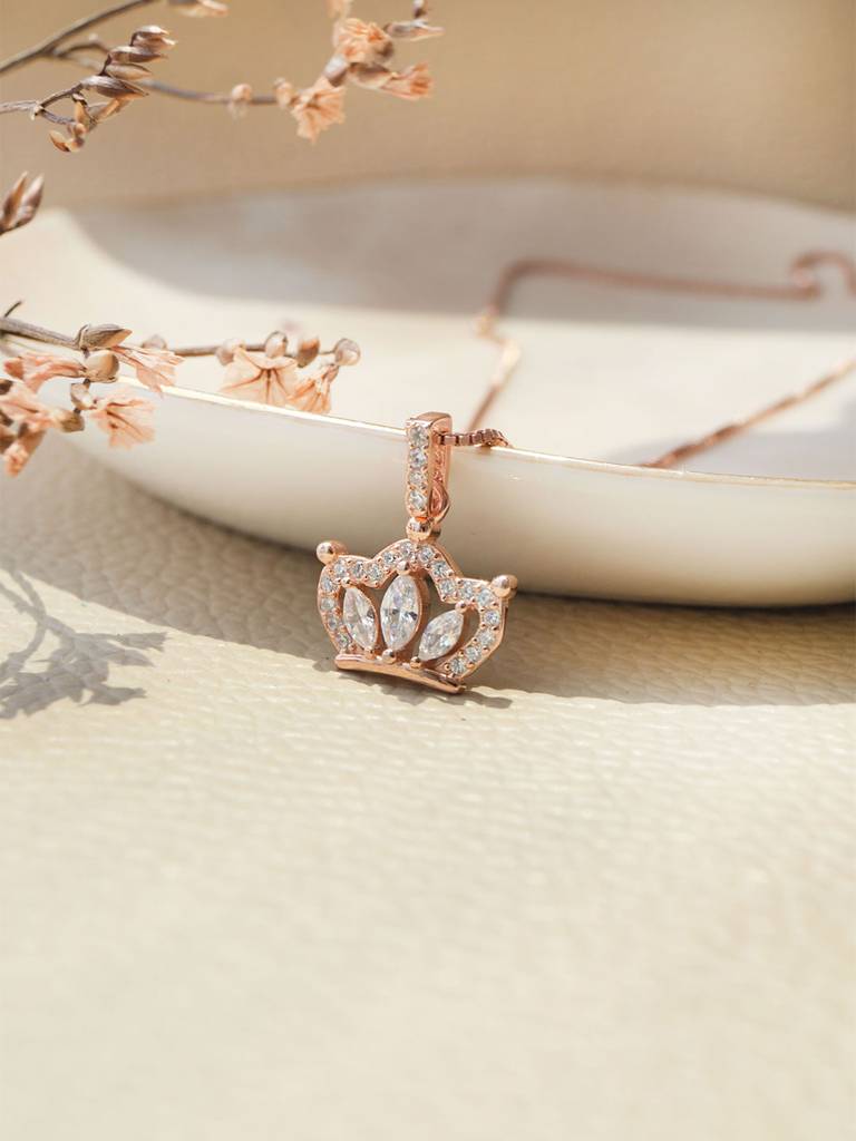 Mannash Pretty Crown Rose Gold Plated Sterling Silver Pendant : MZRPC801D1871