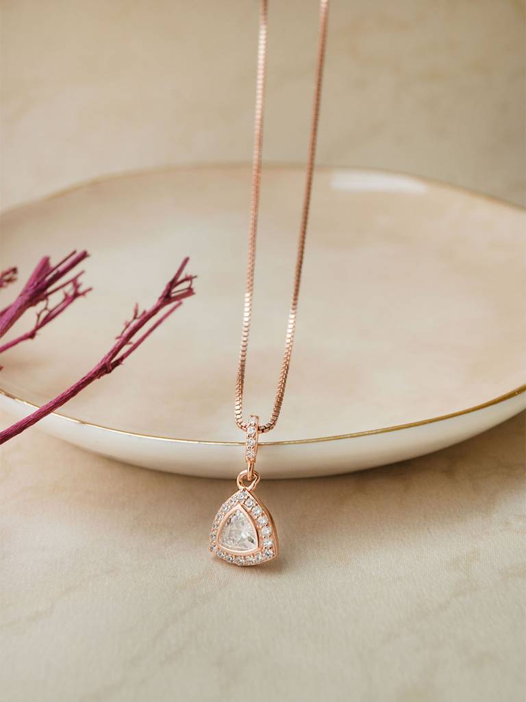 Mannash Trillion Sparkle Triangular Rose Gold Plated Sterling Silver Pendant : MZRPC809D1911