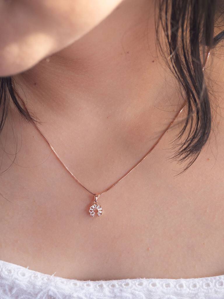Mannash Channel Sparkle Circle Rose Gold Plated Sparkle Sterling Silver Pendant : MZRPC877D2042