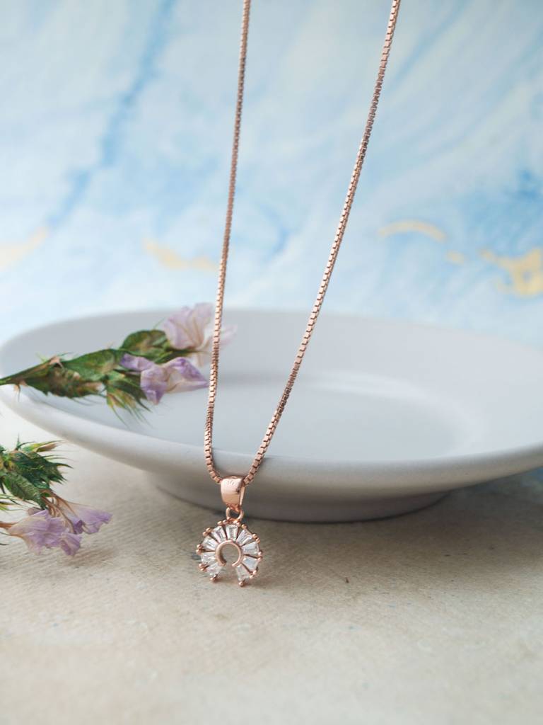 Mannash Channel Sparkle Circle Rose Gold Plated Sparkle Sterling Silver Pendant : MZRPC877D2042