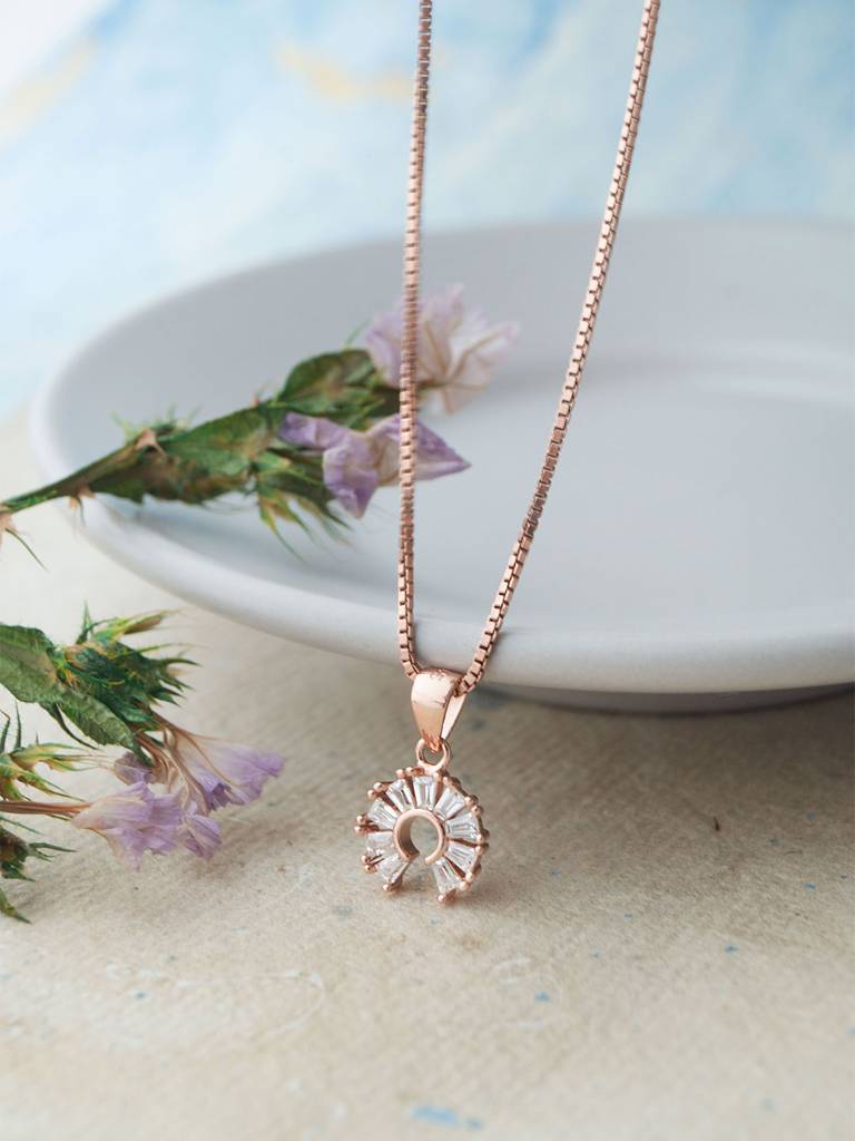 Mannash Channel Sparkle Circle Rose Gold Plated Sparkle Sterling Silver Pendant : MZRPC877D2042