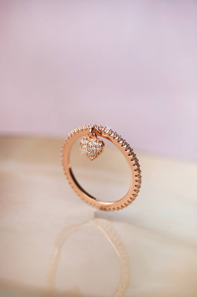 Heart Charm Rose Gold Plated Sterling Silver Ring : MZRRC321D670