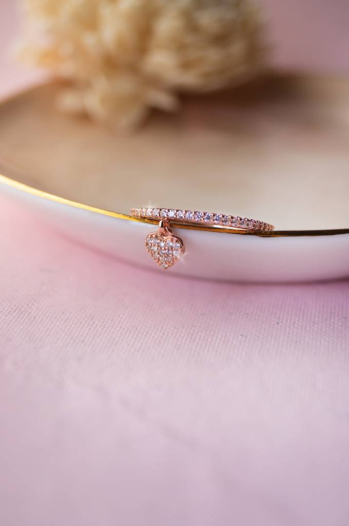 Heart Charm Rose Gold Plated Sterling Silver Ring : MZRRC321D670