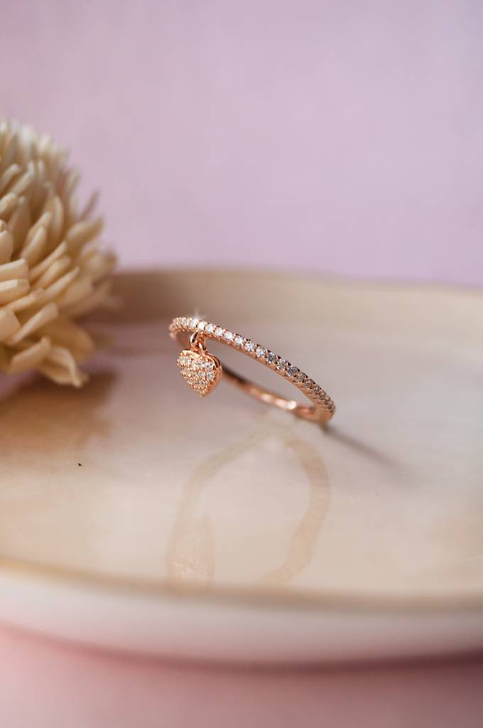 Heart Charm Rose Gold Plated Sterling Silver Ring : MZRRC321D670