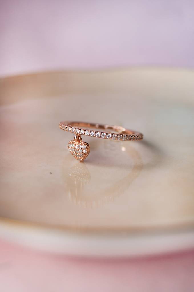 Heart Charm Rose Gold Plated Sterling Silver Ring : MZRRC321D670