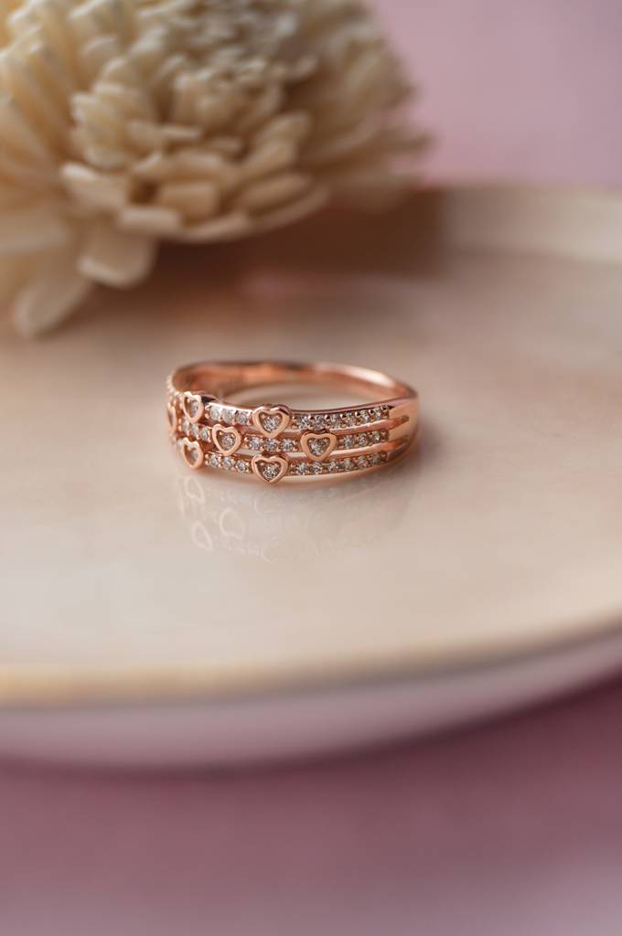 Heart Shower Three Layer Sterling Silver Ring : MZRRC322D674