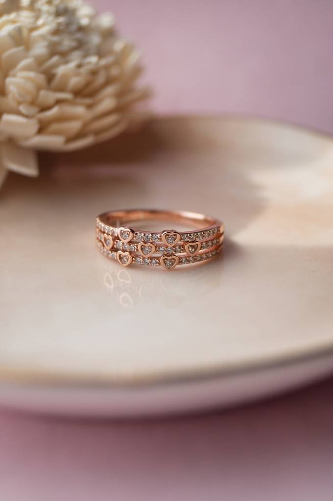 Heart Shower Three Layer Sterling Silver Ring : MZRRC322D674
