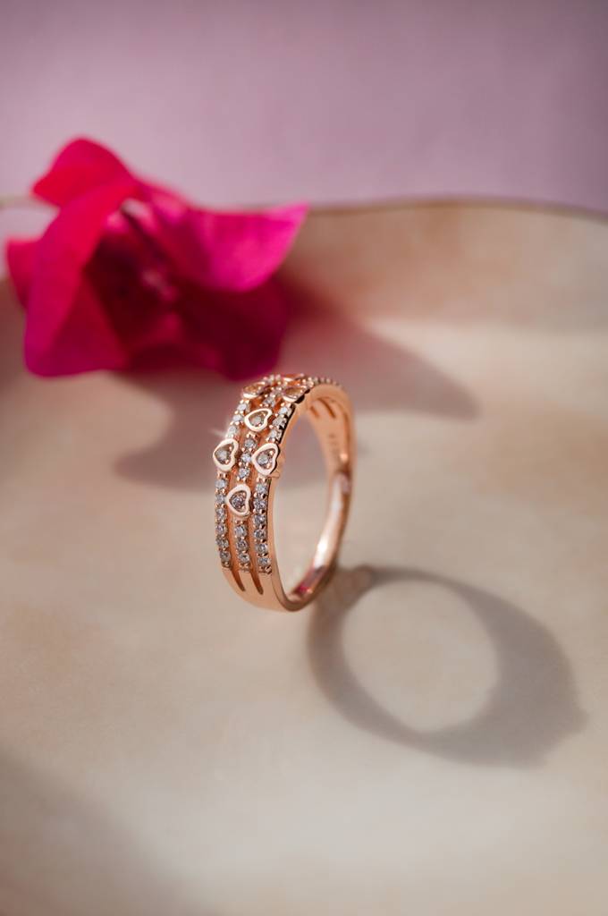 Heart Shower Three Layer Sterling Silver Ring : MZRRC322D674