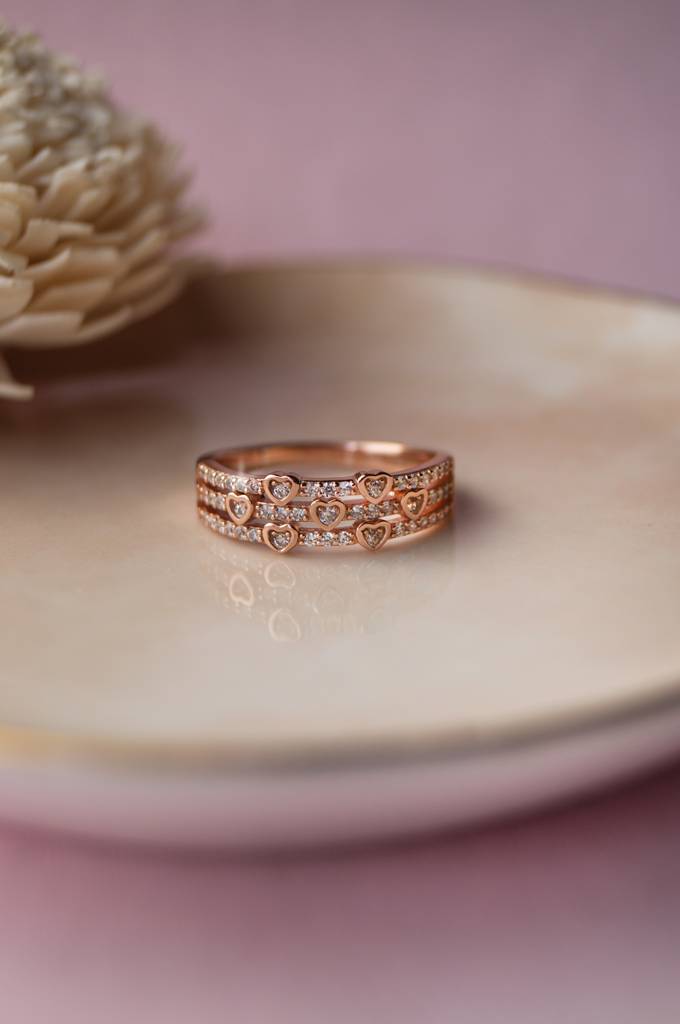 Heart Shower Three Layer Sterling Silver Ring : MZRRC322D674
