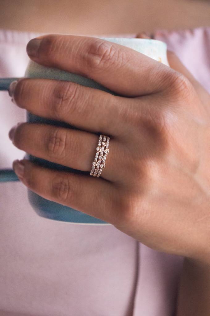 Heart Shower Three Layer Sterling Silver Ring : MZRRC322D674