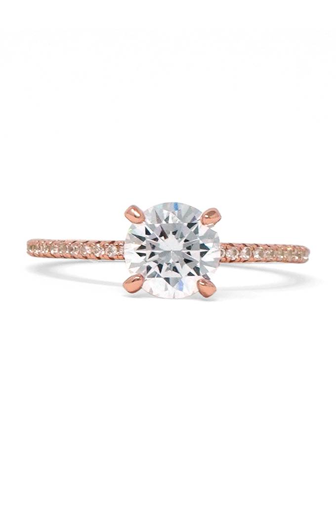 Pretty Enticing Solitaire Rose Gold Plated Sterling Silver Ring : MZRRC376D821