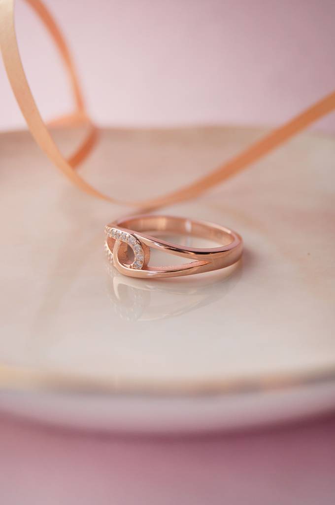 Linked With A Loop Rose Gold Plated Sterling Silver Ring : MZRRC378D832