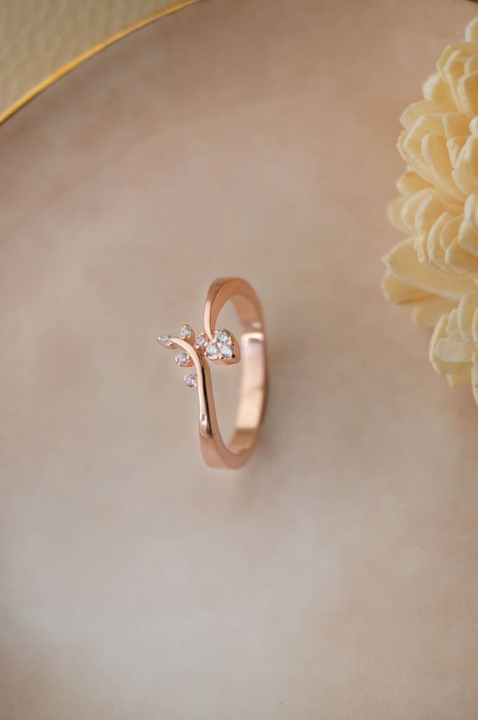 Elegant Fern Rose Gold Plated Sterling Silver Ring : MZRRC414D952