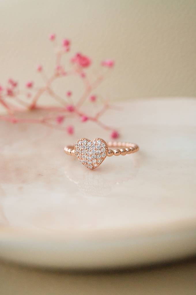 Adorable Cluster Heart Rose Gold Plated Sterling Silver Ring : MZRRC516D1196