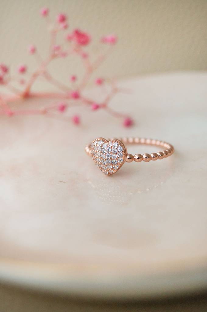 Adorable Cluster Heart Rose Gold Plated Sterling Silver Ring : MZRRC516D1196