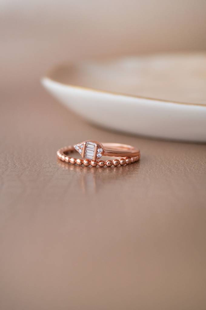 Ornate Glam Rose Gold Plated Sterling Silver Ring : MZRRC769D1790
