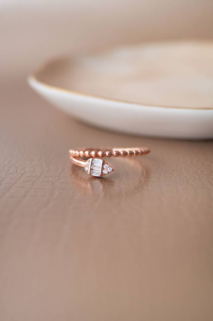 Ornate Glam Rose Gold Plated Sterling Silver Ring : MZRRC769D1789
