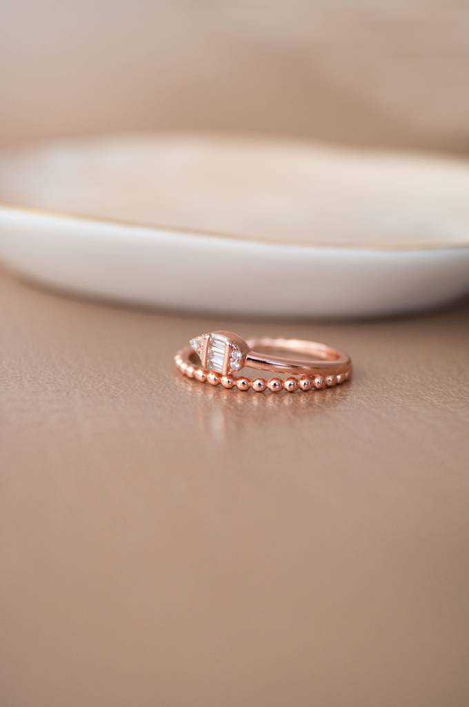 Ornate Glam Rose Gold Plated Sterling Silver Ring : MZRRC769D1789