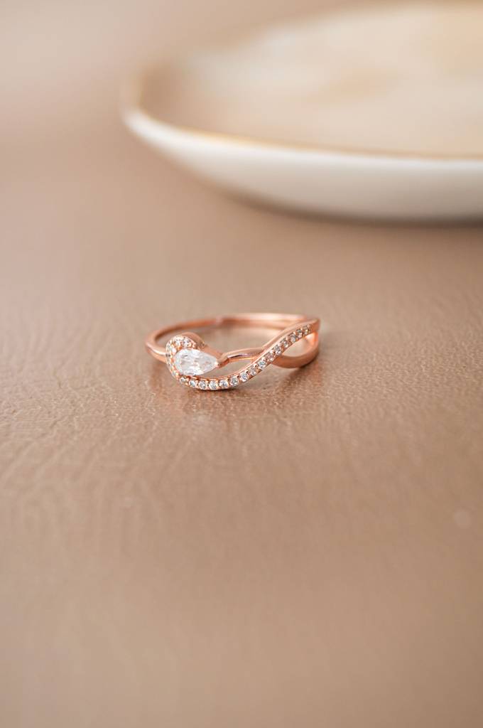 Swirl With A Solitaire Bling Rose Gold Plated Sterling Silver Ring : MZRRC770D1793