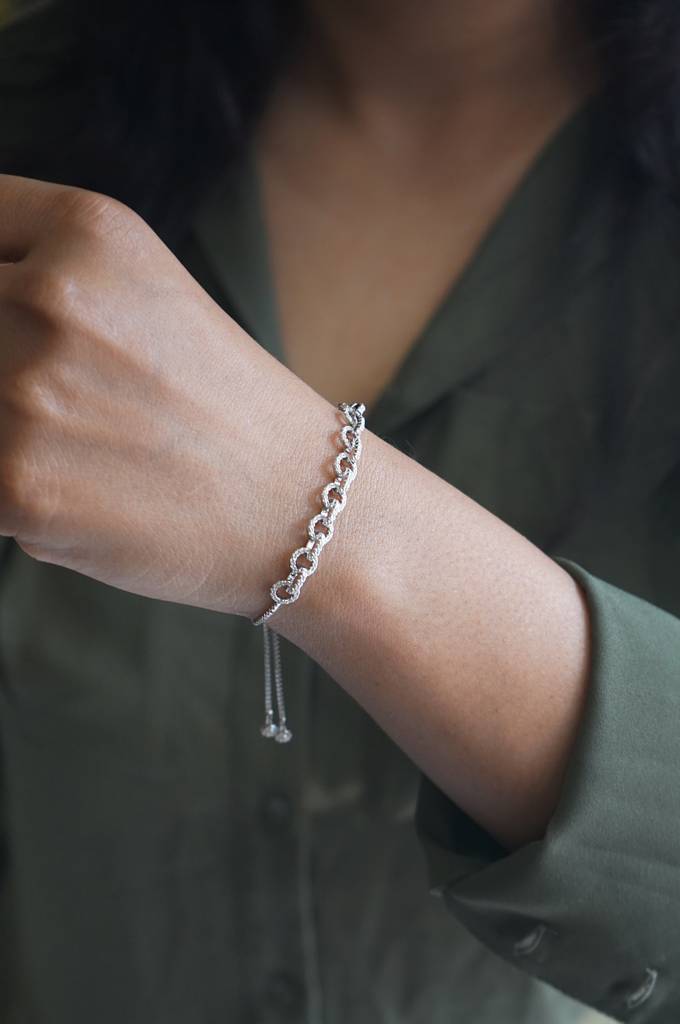 Trendy Interlinked Sterling Silver Pull Chain Bracelet : MZSBC282D551