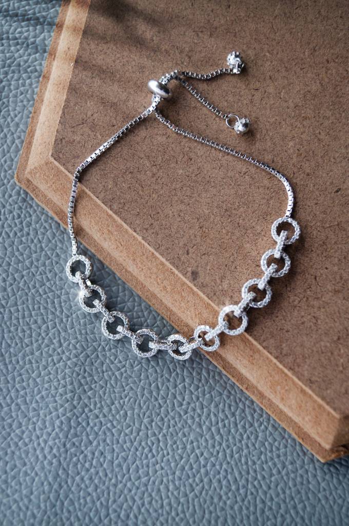 Trendy Interlinked Sterling Silver Pull Chain Bracelet : MZSBC282D551