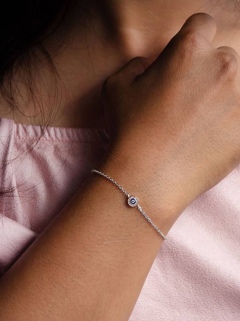 Mannash Evil Eye Handpainted Delicate 925 Sterling Silver  Chain Bracelet