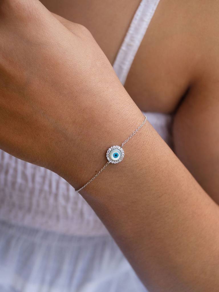 Mannash Halo Evil Eye 925 Sterling Silver Chain Bracelet