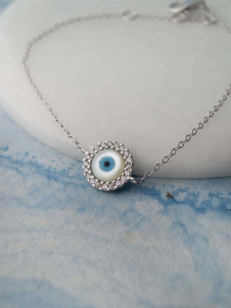 Mannash Halo Evil Eye 925 Sterling Silver Chain Bracelet