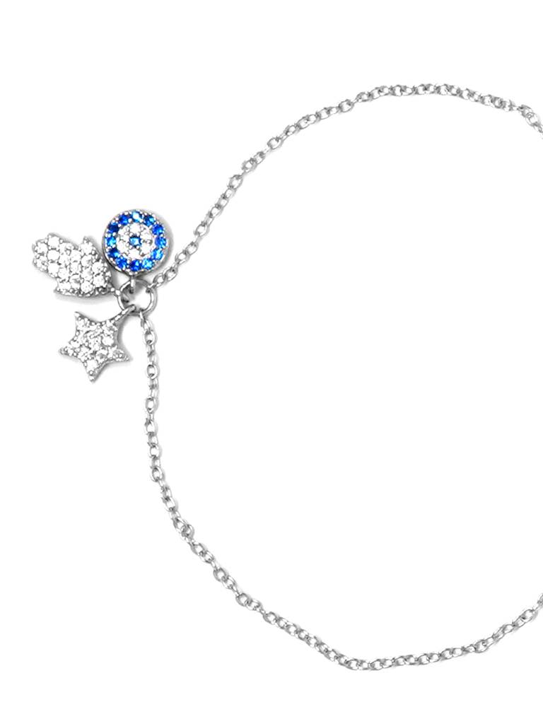Hamsa Evil Eye Charm Rose Gold Plated Sterling Silver Pull Chain Bracelet : MZSBC404D1393