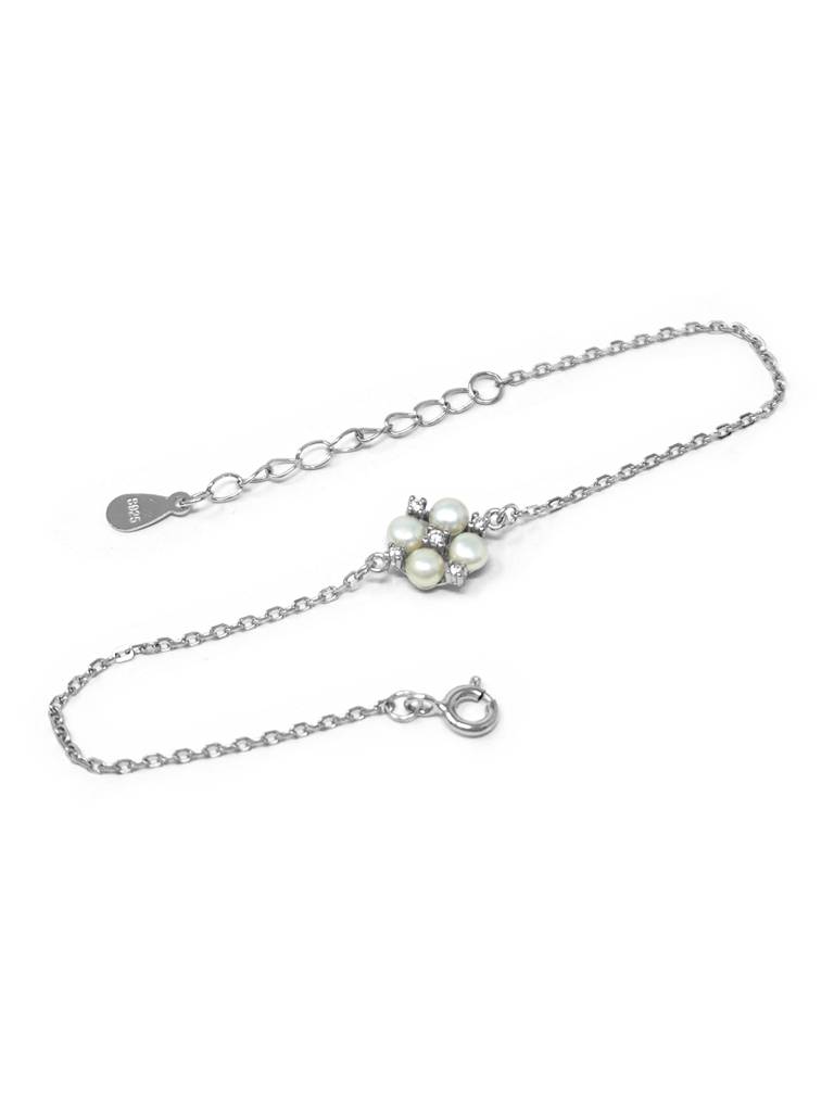 Pretty Pearl Flower Sterling Silver Chain Bracelet : MZSBC721D1706