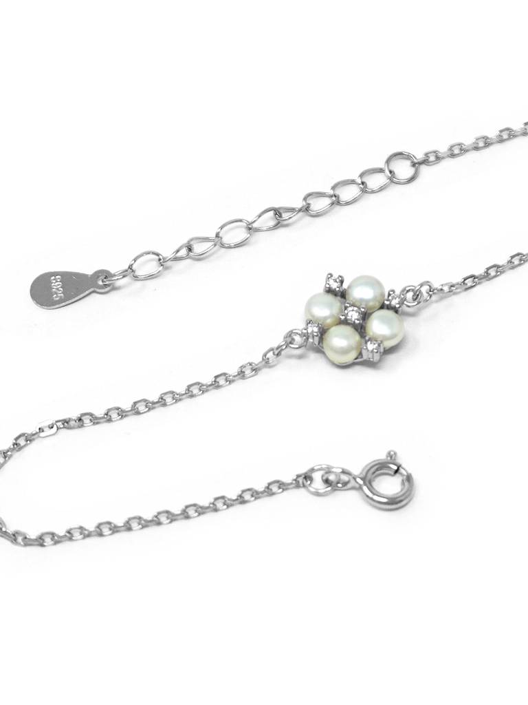 Pretty Pearl Flower Sterling Silver Chain Bracelet : MZSBC721D1706