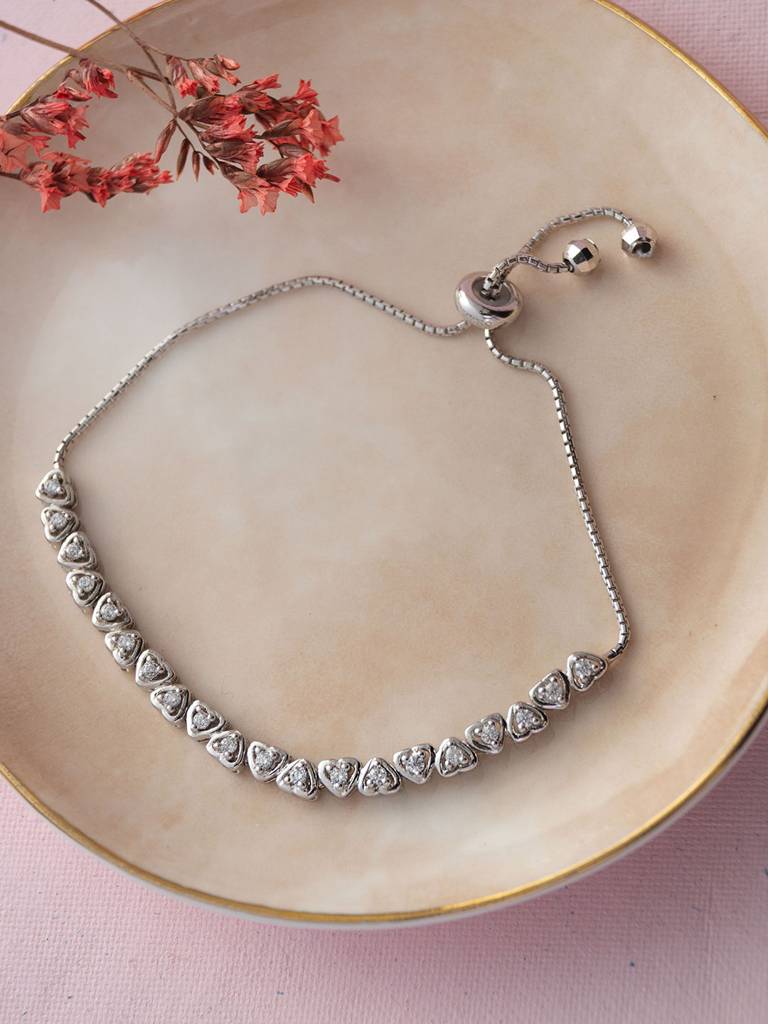 Mannash Dancing Hearts Sterling Silver Pull Chain Adjustable Bracelet : MZSBP624D1485