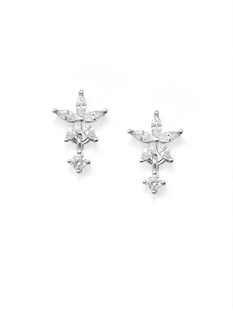 Flower With A Tiny Bling Sterling Silver Drop Earring : MZSED628D1493