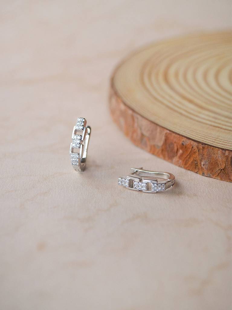 Mannash Tetris Linked Sterling Silver Hoop Earrings : MZSEH708D1683