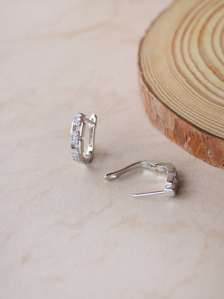 Mannash Tetris Linked Sterling Silver Hoop Earrings : MZSEH708D1683