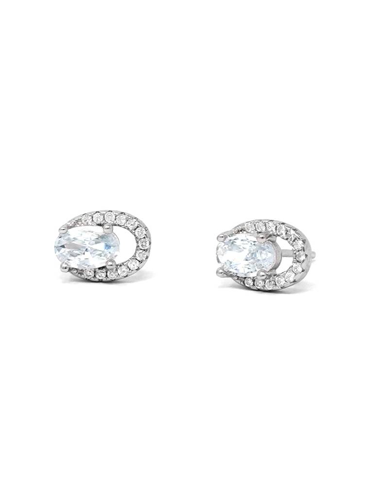 Mannash Encircle Oval Solitaire Sterling Silver Earrings : MZSES150D277