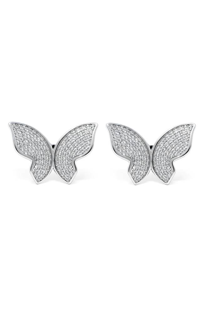 Mannash Open Wing Sparkle Butterfly Sterling Silver Stud Earrings : MZSES20D030