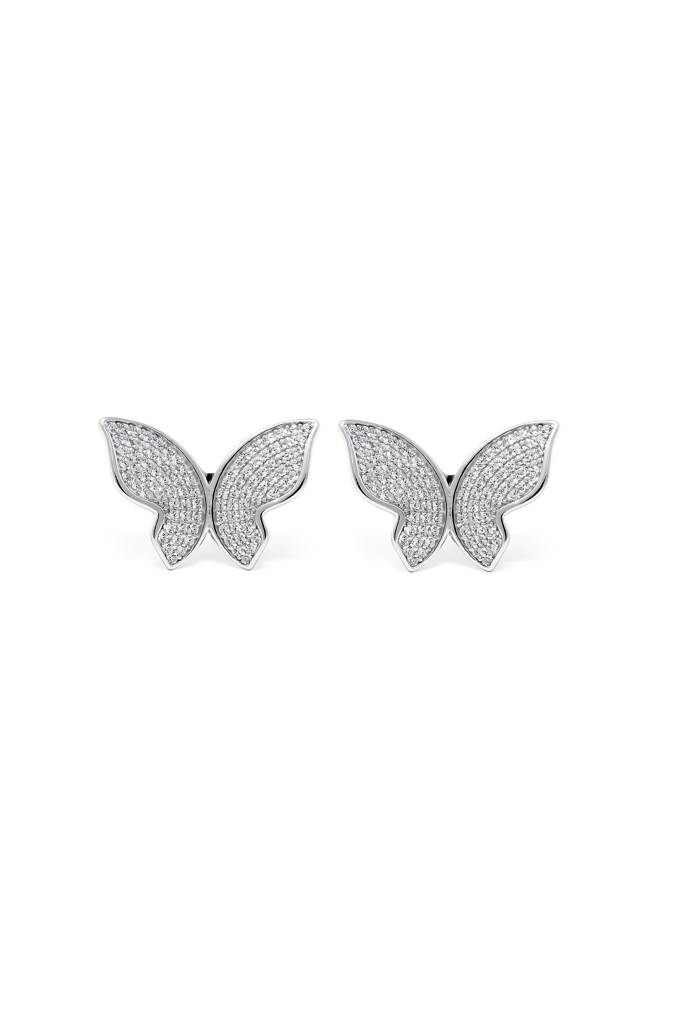 Mannash Open Wing Sparkle Butterfly Sterling Silver Stud Earrings : MZSES20D030