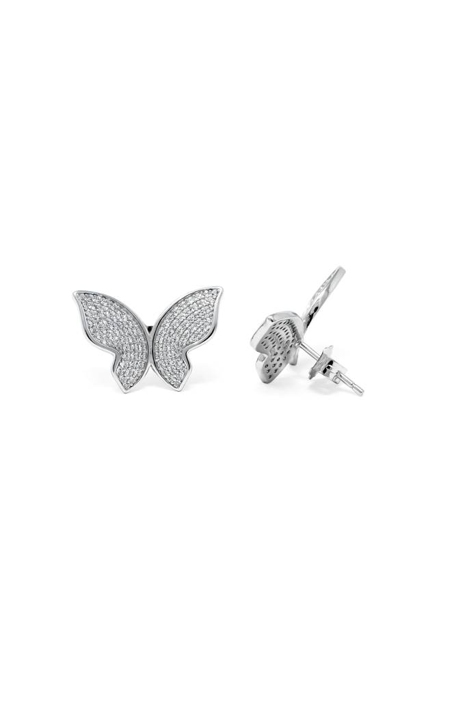 Mannash Open Wing Sparkle Butterfly Sterling Silver Stud Earrings : MZSES20D030
