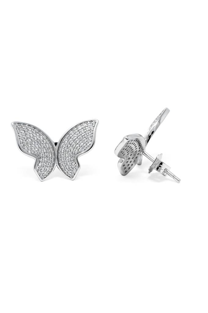 Mannash Open Wing Sparkle Butterfly Sterling Silver Stud Earrings : MZSES20D030